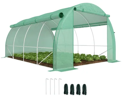 Produktbild von Outsunny Foliengewächshaus Polytunnel 3,97 x 3 x 2 m Abdeckungen aufrollbar Grün