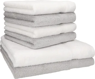 Produktbild von Betz 6-tlg. Handtuch-Set PREMIUM - 2 Liegetücher 4 Handtücher 100% Baumwolle  Farbe: silber grau und weiß