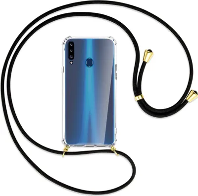 Produktbild von Handykette Backcover-Schutzhülle mit Band (Metall goldfarben) für Samsung Galaxy A20s - schwarz