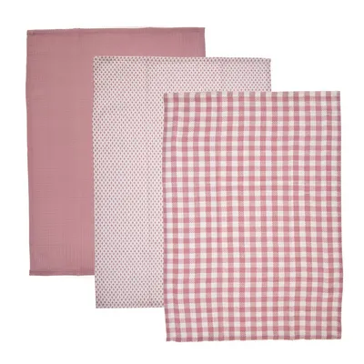 Productafbeelding van Orion Keukenhanddoekenset, 3 stuks, 70x50 cm, roze, katoen, absorberende theedoek