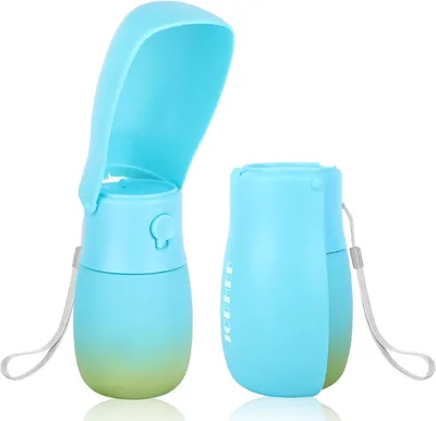 Produktbild von Trinkflasche für Haustiere 300 ml, 180° Faltbar, Auslaufsicher, Aktivkohlefilter, für Hunde und Katzen