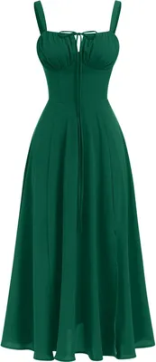 Produktbild von ASKSA Damen Sommer y aermellos Spaghettitraeger Boho Blumen Lang Kleid mit Schlitz (Gruen,M)
