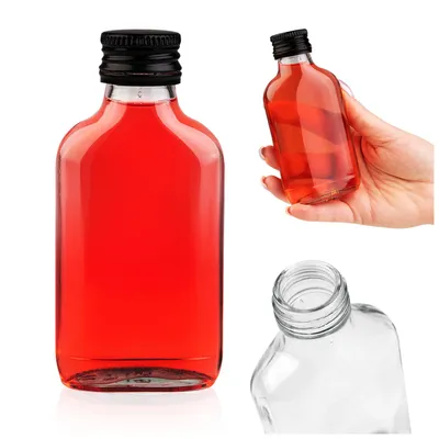 Zdjęcie produktu dla SuperButelki - Butelka szklana PIERSIÓWKA 100 ml, z zakrętką, buteleczka na nalewki, likier, bimber, mała flaszka 0,1l, mini butelka dla gości weselna