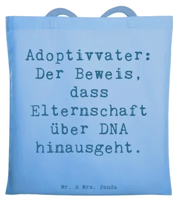 Produktbild von Mr. & Mrs. Panda Jutebeutel Spruch Adoptivvater Liebe - Sky Blue - Geschenk, Shopping Tasche, Schultasche, Tote Bag, Fürsorge, Laptoptasche, Weihnachten, Bindung, Uni