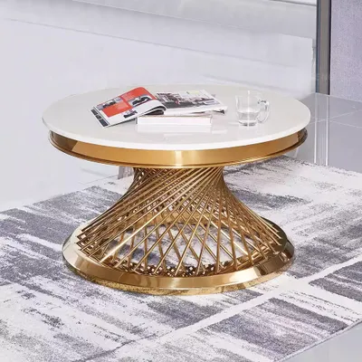 Zdjęcie produktu dla Couchtisch Design Wohnzimmer Luxus Edelstahl Runde Beistelltische Möbel