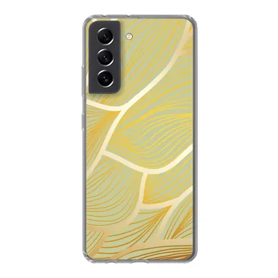 Produktbild von MuchoWow® Handyhülle Schutzhülle Hülle für Samsung Galaxy S21 FE Goldene Wellen auf grünem Hintergrund Silikon Softcase Handy Hülle - Mobiltelefonhülle