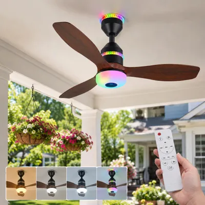 Produktbild von 60CM LED Deckenventilator mit Beleuchtung E27 RGB Musik Lüfter mit APP Fernbedienung 48W Brushless Motor leise 3 Speeds 3CCT Dimmbar