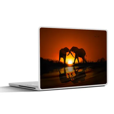 Produktbild von MuchoWow® Laptop Aufkleber Sticker Cover Elefantenpaar bei Sonnenuntergang 30x22 cm - Laptop-Sticker