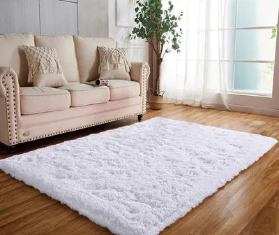 Imagen del producto de Alfombra esponjosa y con flecos, ideal para el salón y el dormitorio