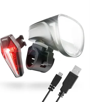 Produktbild von ABSINA LED Fahrradlicht Set USB aufladbar - 200m Reichweite & 100 Lux Fahrradbeleuchtung StVZO zugelassen, Fahrrad Licht