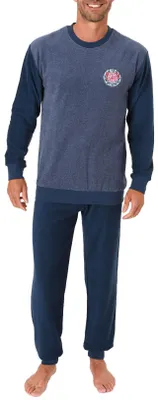 Produktbild von Langer Herren Frottee Pyjama, Schlafanzug mit Bündchen - 291 101 13 574 ; blau-melange , 58