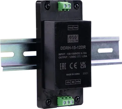 Produktbild von MEANWELL DDRH-15-12DR DC-DC-Wandler geregelt 12V 1,25A Hutschiene 4.000V