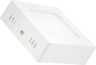 A white square LED ceiling light is shown from a diagonal angle against a white background.