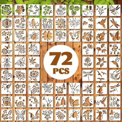 Immagine prodotto di Set di 72 stencil botanici, modelli riutilizzabili a tema farfalle e fiori