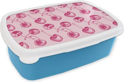 Produktbild von KitchenYeah® Lunchbox Brotzeit Brotdose 17x11 cm Vintage - Kirschen - Muster - Rosa Kinder Brotzeitdose - Lunch - Kunststoff  - Brotbüchse - Sandwichbox - Lunchbox für Kinder