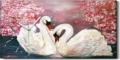 Produktbild von Wandbild Leinwand Bilder Wanduhr 60x30 Malerei Tiere Schwäne Baum Blumen Kunst - weiße Hände