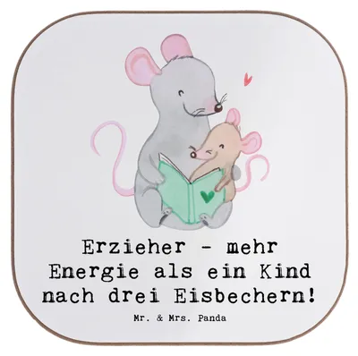 Produktbild von Mr. & Mrs. Panda Tassenuntersetzer Erzieher Energie - Weiß - Geschenk, Tischuntersetzer, Untersetzer für Gläser, Pädagogik, Berufsprodukte, gläseruntersetzer, Hingabe
