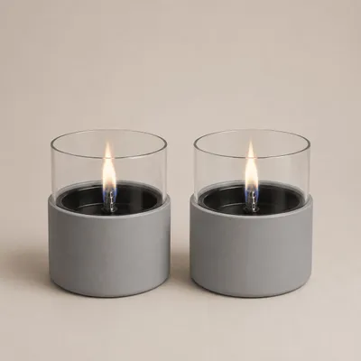 Produktbild von Tenderflame Breeze 10, 2-Pack Grau 2er Set - Tischkamine Geschenkset Indoor, Bioethanol-Alternative mit Tenderfuel, Deko-Tischfeuer für Wohnzimmer und Esstisch