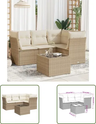 Produktbild von The Living Store 5-tlg. Garten-Sofagarnitur mit Kissen Beige Poly Rattan