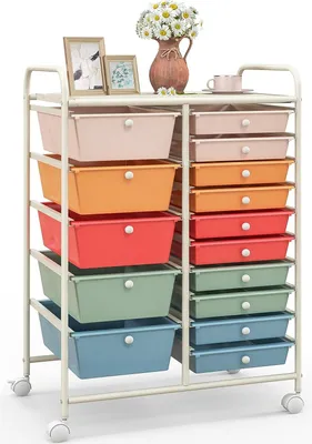 Produktbild von Wózek COSTWAY z 15 szufladami do sztaplowania, mobilny cokół 63x37x87cm, kolorowy