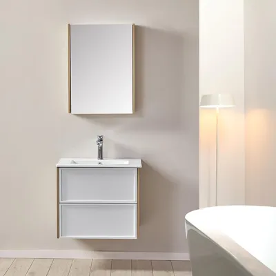 Image de Ensemble de salle de bain blanc et bois 59,5 cm