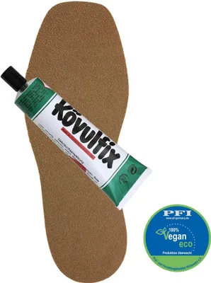 Produktbild von Langsohle Speckgummi Schuhsohle "Crepe" schwarz + 120gr. Kövulfix - 1 Paar Antirutschsohlen Schuhe 100% Vegan - Gummisohlen zum Aufkleben - Schonsohle aus Naturcrepe
