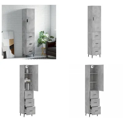 Image de vidaXL Highboard gris béton 34,5x34x180 cm Bois composite - Highboard - Buffet - Armoire