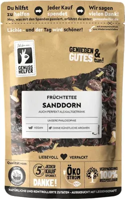 Produktbild von Sanddorn Tee, lose, aromatischer Früchtetee für entspannte Momente, ohne künstliche Zusatzstoffe, 10 x 100g