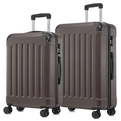 Produktbild von Suitcase Set, Rollkoffer Handgepäck, Kofferset, mit 4 Rollen 360°, Hartschalenreise Zahlenschloss, Weicher Gummigriff (2er Set, L&XL, Braun)