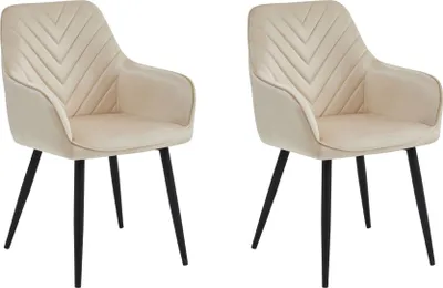 Image de Chaise de salle à manger, chaise de cuisine, chaise rembourrée, chaise de maquillage, set de 2 fauteuils lounge en velours, supporte jusqu'à 110 kg, Beige