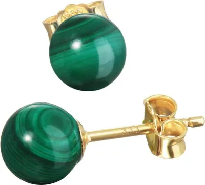 Produktbild von Paar Echt Malachit Kugel Ohrstecker 6mm Gelbgold 333 8 Karat Gold Ohrringe