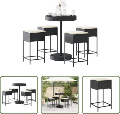 Produktbild von The Living Store 5-tlg. Gartenbar-Set mit Kissen Schwarz Poly Rattan