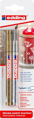 Productafbeelding van Edding e-751, 2 stuks, Goud, Zilver, Kogelsysteem, Goud, Zilver, Goud, Zilver, Kunststof