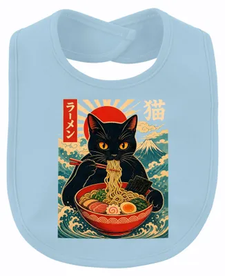 Produktbild von Schwarze Katze Ramen Japan Anime Manga Kawaii Fuji Y2K Nudeln Baby Lätzchen, Hellblau, Einheitsgröße