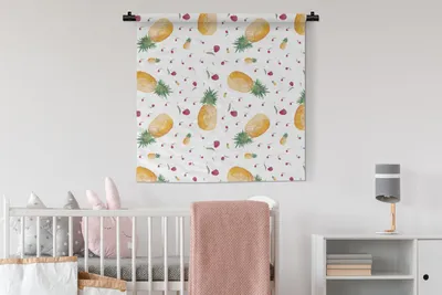 Produktbild von MuchoWow® Wandteppich Wandbehang Ananas - Kirschen - Aquarelle 90x90 cm Tapisserie Dekoration Wandtuch - Wandaufhänger