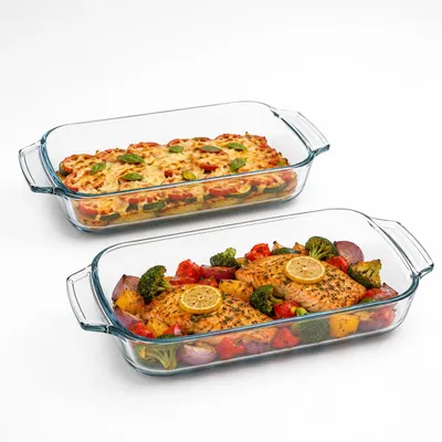 Produktbild von 2er Set Glas Auflaufformen Borosilikatglas | Lasagneform | Backform | Ofenform | Tiramisu Form | 2,0L + 2,7L