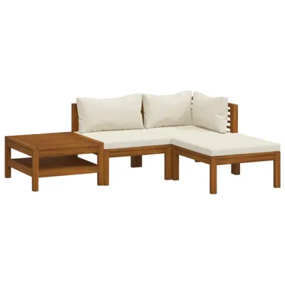 Image de vidaXL Ensemble de salon de jardin 4 pièces avec coussins Crème Bois massif Acacia