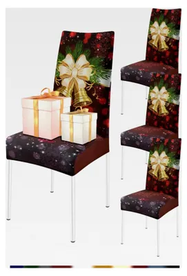 Produktbild von Stuhlhussen Weihnachten 4er Set Stretch für Esszimmerstühle, elastisch, universell für den Weihnachtstag (Glöckchen, 4er Set)
