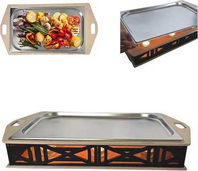 Produktbild von Speisewärmer für Grill - Kochplatte und Serverschale mit Edelstahl-Unterstützung und Teelichtfunktion