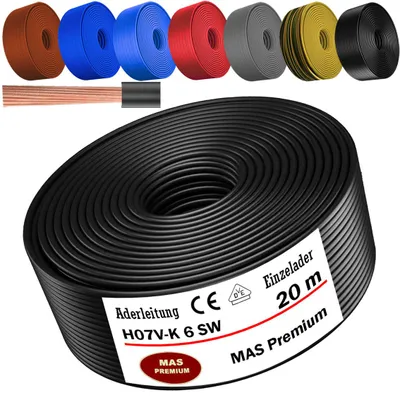 Produktbild von 20m Aderleitung H07 V-K SW 1x6 mm² Schwarz Einzelader flexibel