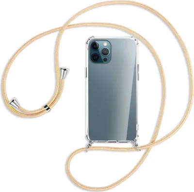 Produktbild von Handykette Backcover-Schutzhülle mit Band (Metall silberfarben) für Apple iPhone 12 Pro Max - Goldkordel