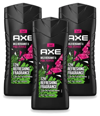 Produktbild von 3 x Axe 3-in-1 Duschgel Wild Bergamot & Pink Pepper - 250 ml - Vorteilspackung - 3 Stücke