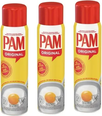 Produktbild von 3 x PAM Original Cooking Spray (je 170g) | Fettfreies Antihaft-Spray zum Braten, Backen & Grillen | Kalorienfreies +Heartforcards Versandschutz