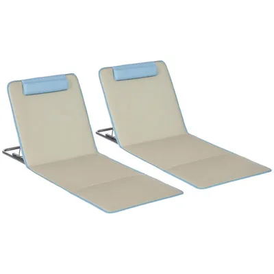 Produktbild von Liegestuhl – Strandstuhl – Sonnenliege – Verstellbare Rückenlehne und Kopfstütze – Inkl. Aufbewahrungstasche – 53 x 124 x 35–45 cm – Beige