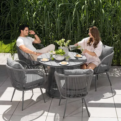 Produktbild von di volio Gartenmöbel Set MAZARO – grau, Essgruppe Outdoor mit rundem Tisch & 4 Stühlen, Gartengarnitur wetterfest