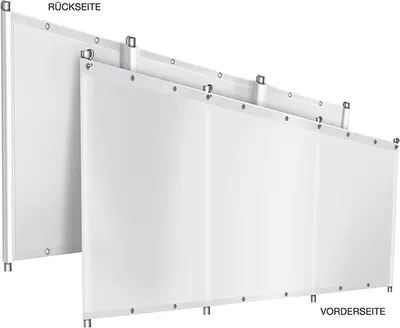 Immagine prodotto di Frangivento da campeggio in telone da camion in PVC (1,4 m x 2 m, bianco RAL9010) CON pali a telaio, 680 g, robusto con cinghie e occhielli