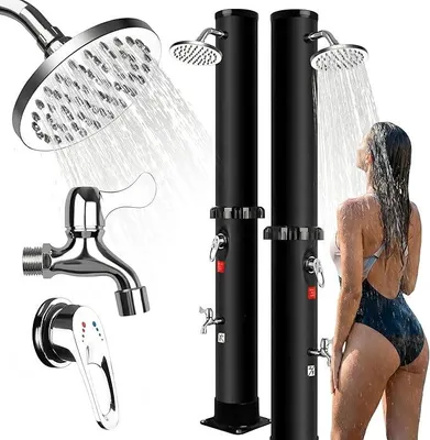 Produktbild von Solardusche 35 Liter, Gartendusche Aussendusche mit Duschkopf und Fußhahn, Ohne Stromanschluss, Warmes Wasser bis 60°C, Outdoordusche mit Gartenschlauch-Anschluss für Garten, Pool