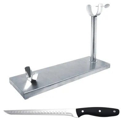 Schinkenhalter mit Messer, Edelstahl, rutschfest, 34x49,5x16,5 cm