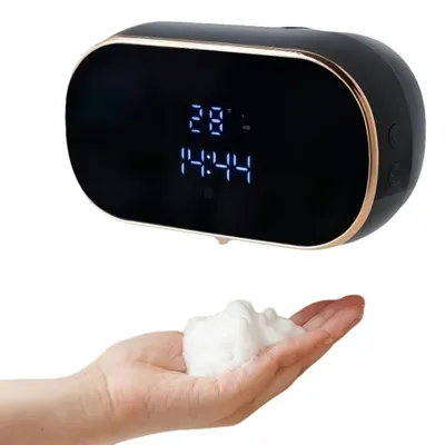 Produktbild von Automatischer Schaumseifenspender,3 Einstellbare Stufen,Wiederaufladbarer Seifenschalen mit Sensor,Wandmontierter,LCD-Display,Type-C Aufladung,Schwarz