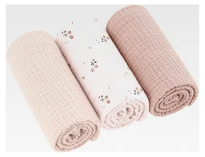 Produktbild von Moltontücher für Babys aus 100% Baumwolle, weiche Spucktücher, atmungsaktiv und extrem saugfähig, Musselin Tuch für saugstarke Mulltücher, 3er Set 60x60cm (Orangenblüte)